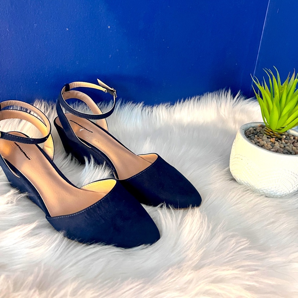 Loft // Navy Blue Wedge Strappy Heels